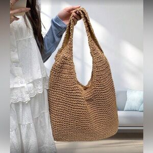 Boho straw large tote top handle summer bag